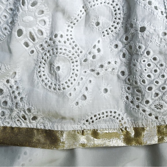 Anthropologie Leifsdottir LEIFNOTES Hi-Lo white Eyelet Gold Beaded Dress, Sz 6 - Picture 13 of 16